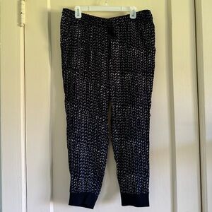 LOFT Joggers, Cropped, Navy & White Abstract Print, Size L